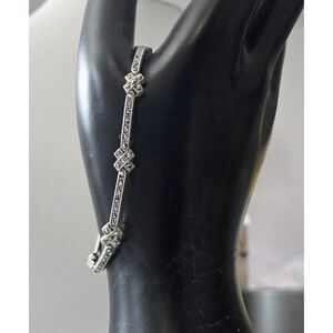 Sterling Silver 925 LEONARD PAQUIN Stamped LGP Vintage Rhinestone Bracelet 7"